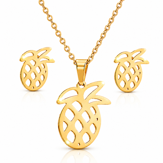 Pineapple Charm Necklace & Earring Set