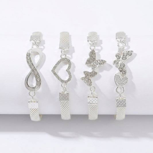 Layered Charm Bracelet Set — Silver-Tone