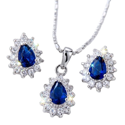 Halo Gemstone Necklace & Earring Set