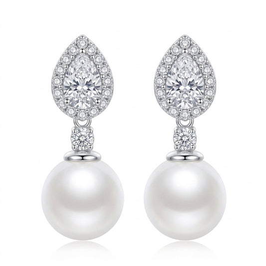 Pearl Drop Earrings with Crystal Halo