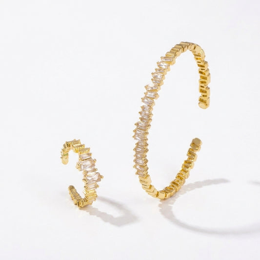 Baguette Crystal Cuff Bracelet Set — Gold-Tone & Silver-Tone